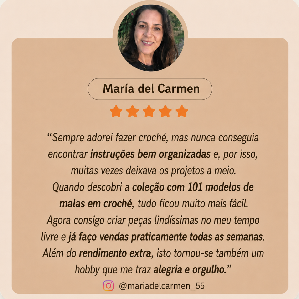 Testemunho de cliente María del Carmen