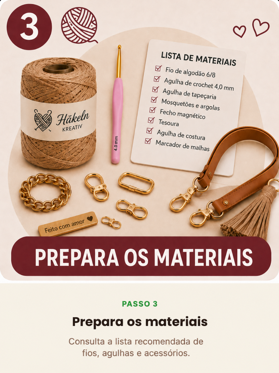 Passo 3 preparar os materiais de croché